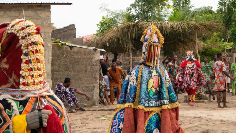 Egungun masqueraders bring ancestral spirits to life during a Yoruba ceremony - Highlights of Ghana, Togo and Benin, Ghana