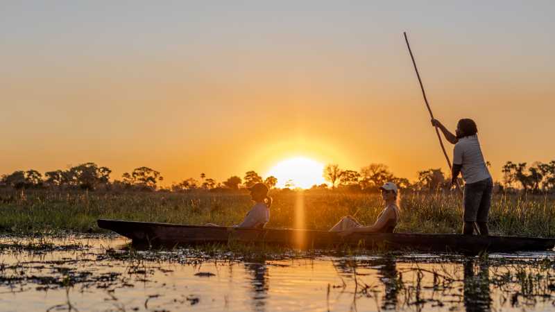 On your way to your remote island campsite, glide through the quiet waterways of the Delta by mokoro.