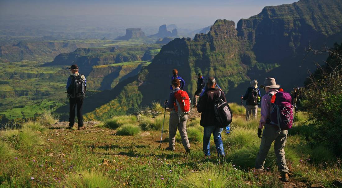 A group of trekkers take in the stunning Simien Mountains, Ethiopia |  <i>John Millen</i>