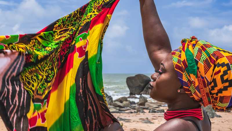 Lady with traditional headdress in Ghana