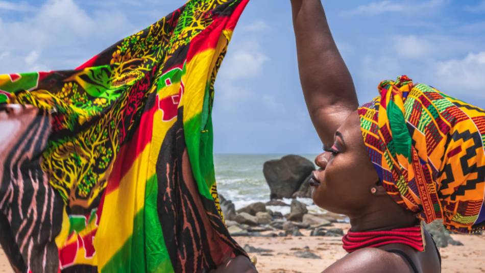 Lady with traditional headdress in Ghana
