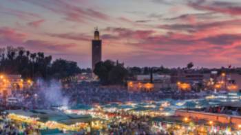 Jemaa el-Fnaa markets at sunset, Marrakesh