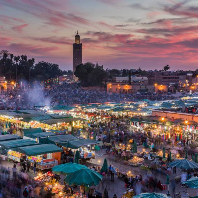 Jemaa el-Fnaa markets at sunset, Marrakesh | Richard I'Anson