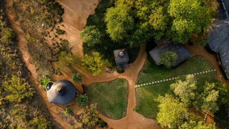 Aerial view of bush camp on Kruger Lodge Safari