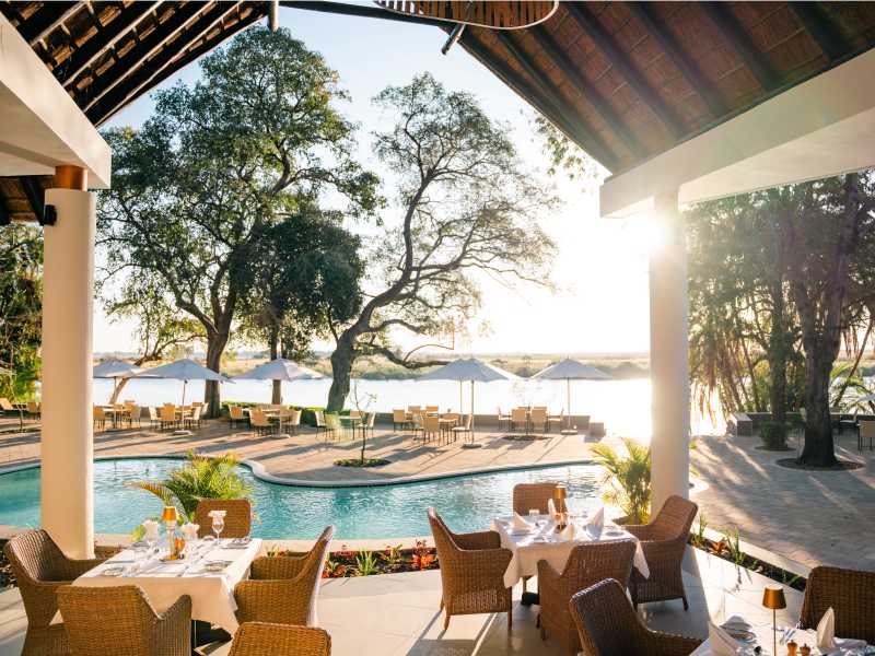 Chobe Safari Lodge (TKSV, TKLV)
Set on the banks of the Chobe River, this well-established safari lodge offers a scenic setting with easy access to river cruises and wildlife viewing in Chobe National Park.

