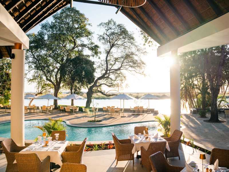 Chobe Safari Lodge (TKSV, TKLV)
Set on the banks of the Chobe River, this well-established safari lodge offers a scenic setting with easy access to river cruises and wildlife viewing in Chobe National Park.
