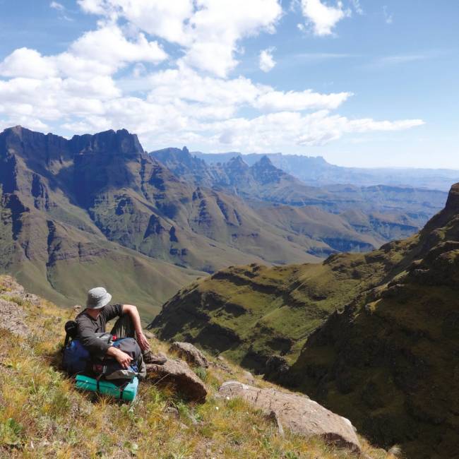Walking in the Drakensberg Ranges on the Drakensberg Traverse trip.