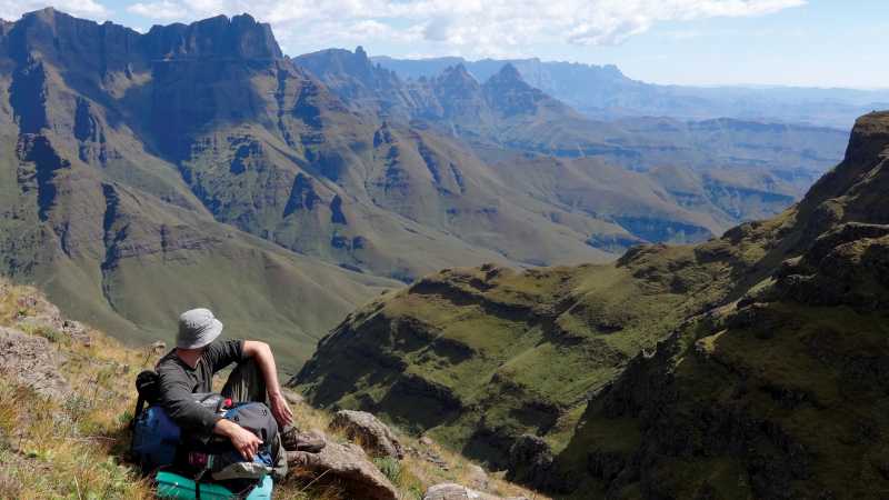 Walking in the Drakensberg Ranges on the Drakensberg Traverse trip.