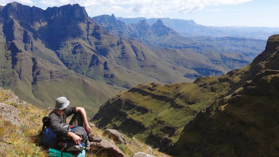 Walking in the Drakensberg Ranges on the Drakensberg Traverse trip.