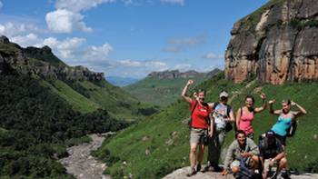 Group of trekkers in the Drakensberg Ranges