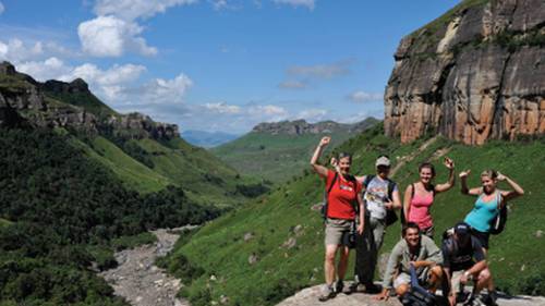 Group of trekkers in the Drakensberg Ranges