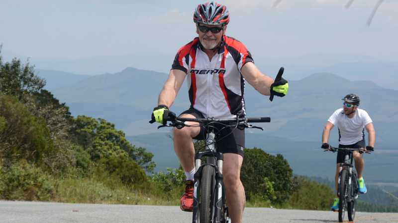 Made the uphill, cycling in South Africa