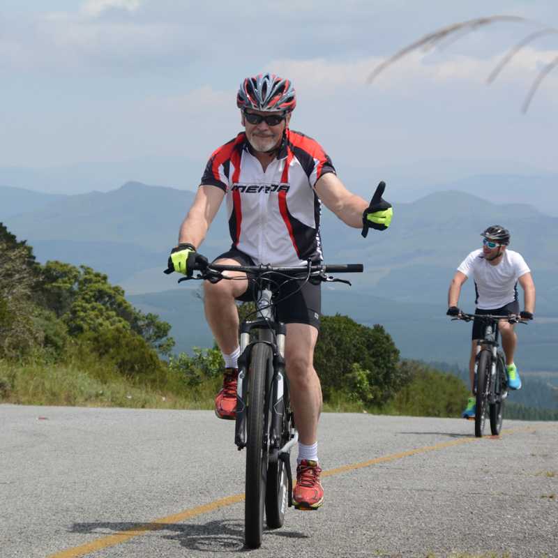 Made the uphill, cycling in South Africa
