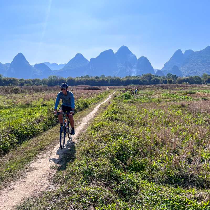Cycling in a limestone karst landscape, Yangshou