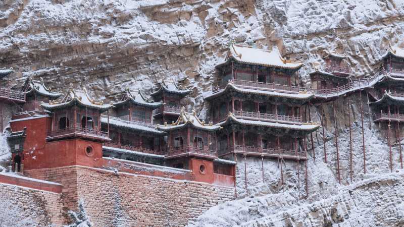 Hanging Temple in Hunyuan County, 1500 years old, Datong - Shanxi: Ancient China in Winter, China