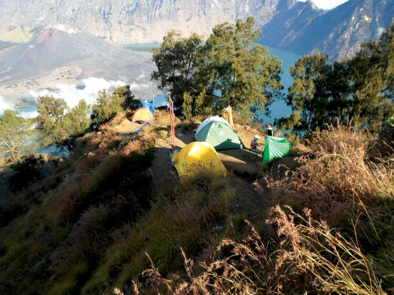 Camp site view while trekking up Rinjani Volcano