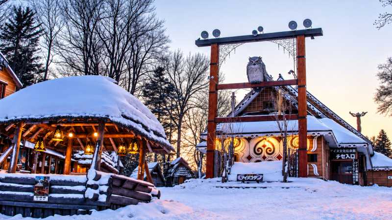 Ainu Kotan, a traditional indigenous Ainu village on the shores of Lake Akan, Kushiro - Hokkaido Winter Explorer, Japan
