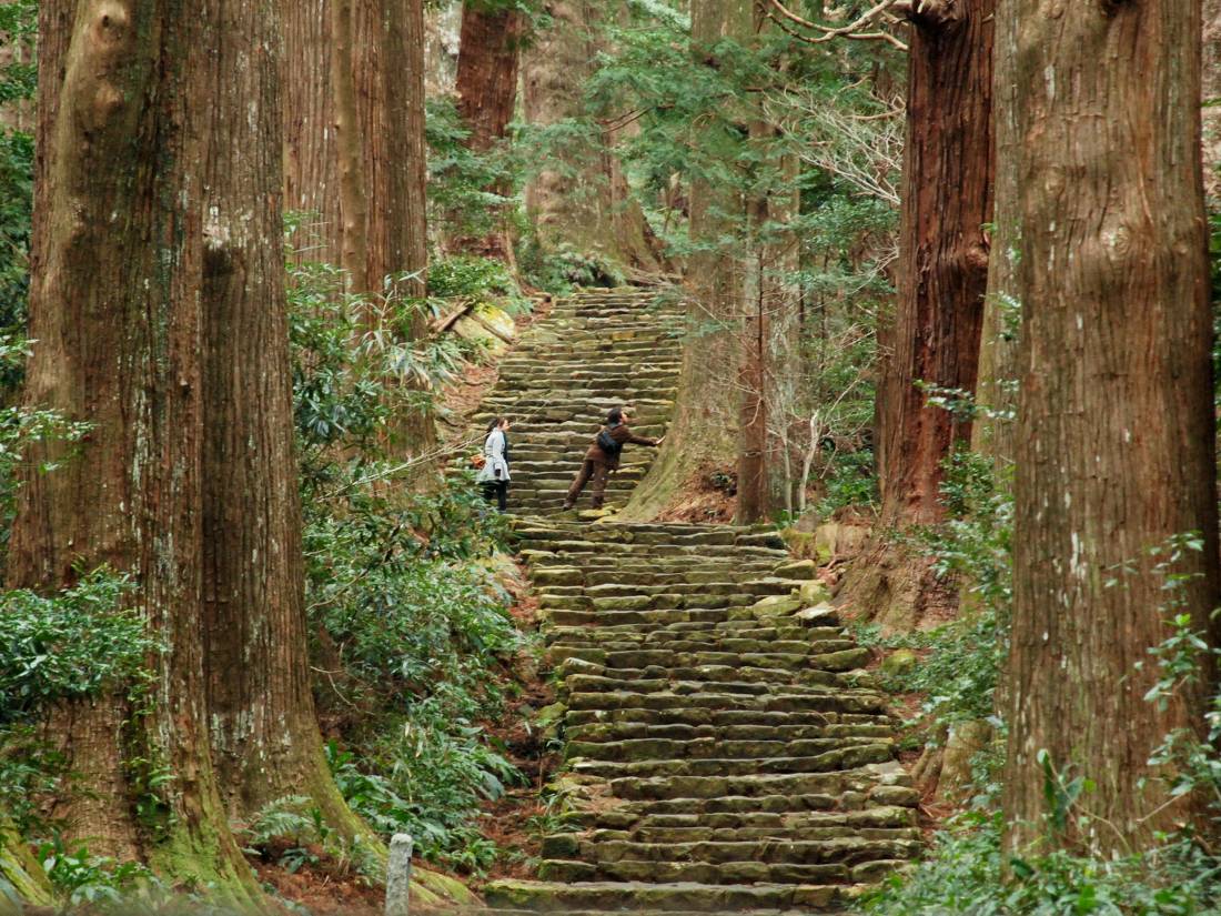 Hikers on the cobble lined Nakahechi route
