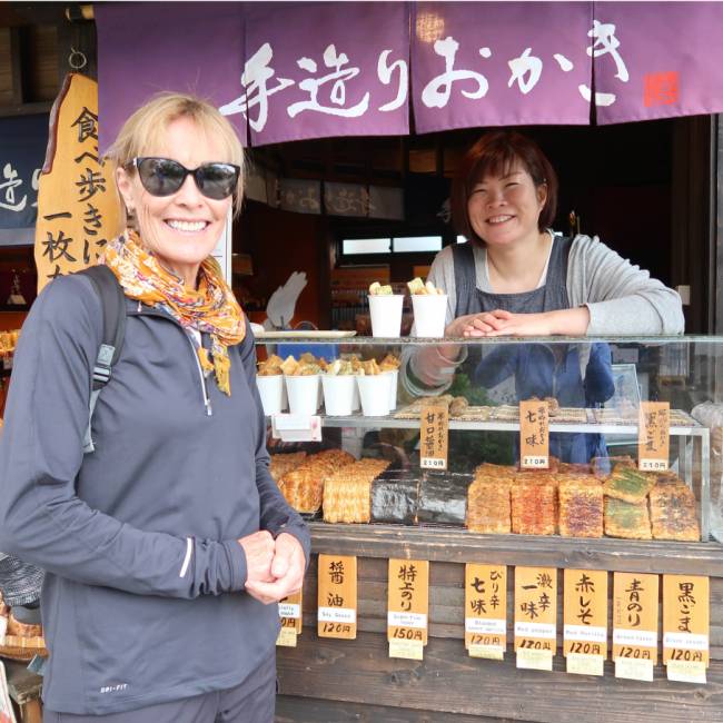 Trying "osenbe" rice crackers in Magome, Japan | Janelle Williams