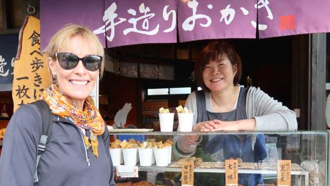 Trying "osenbe" rice crackers in Magome, Japan | Janelle Williams