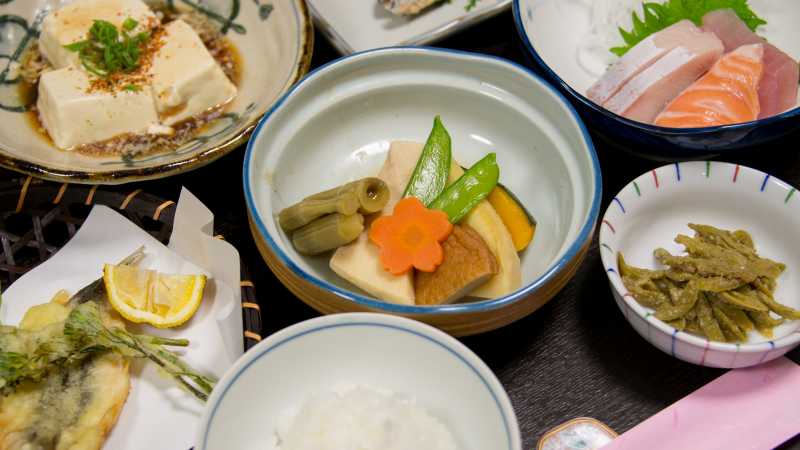Evening ryokan meal during the Kumano Kodo hike