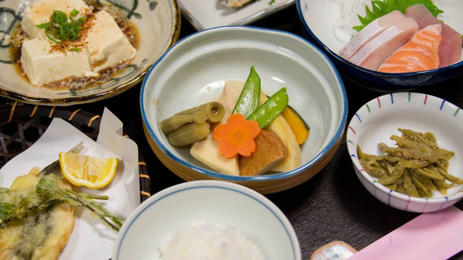 Evening ryokan meal during the Kumano Kodo hike