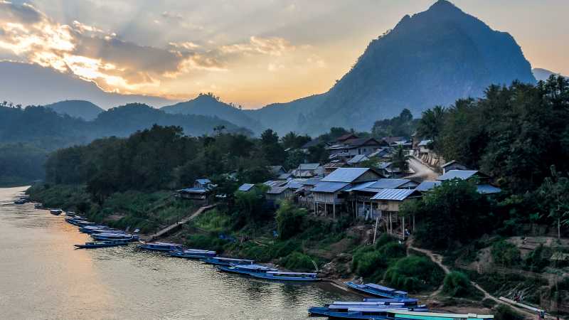 Nong Khiaw on the banks of the Nam Ou River, Laos.
