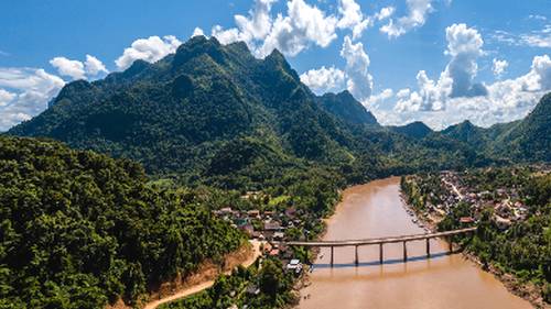 A view of Nong Khiaw on the banks of the Nam Ou River, Laos.