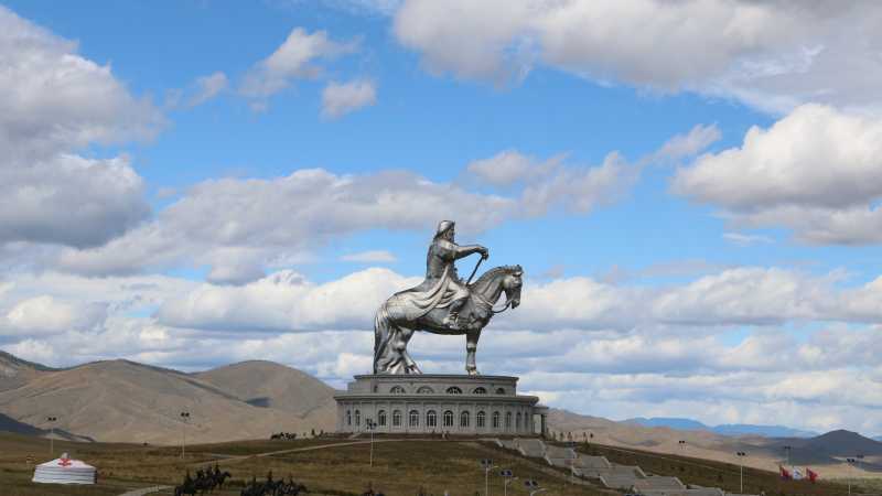 40m statue of Genghis Khan watching over the Mongolian steppe