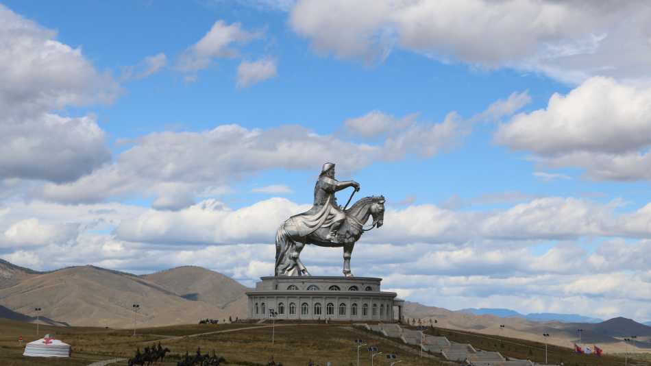 40m statue of Genghis Khan watching over the Mongolian steppe