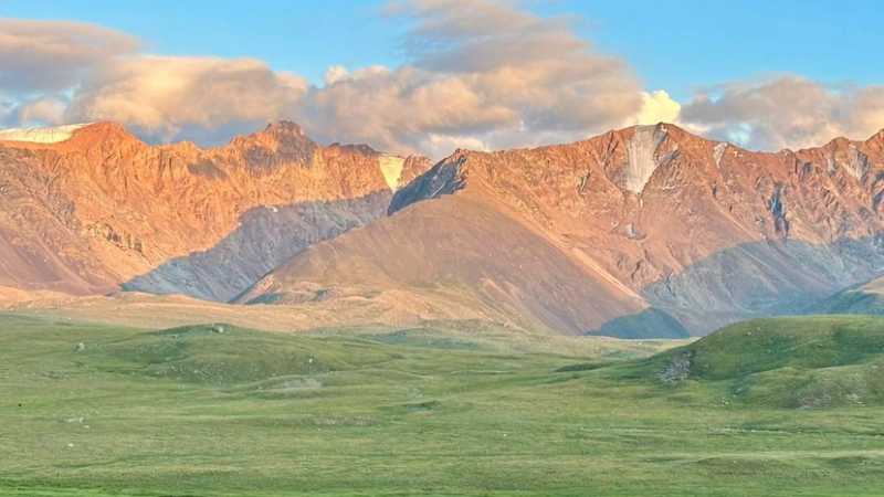 Golden hour on the steppe at camp