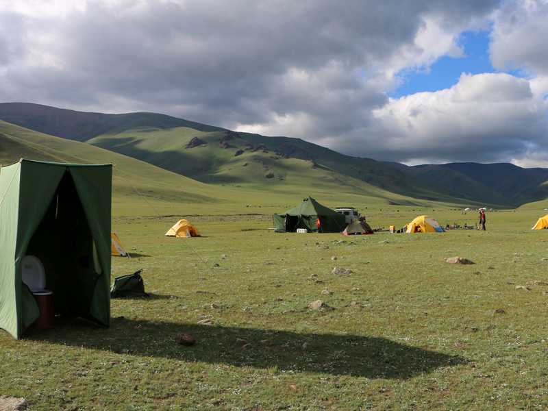 Wilderness comfort, toilet tents on the Tavan Bogd Trek