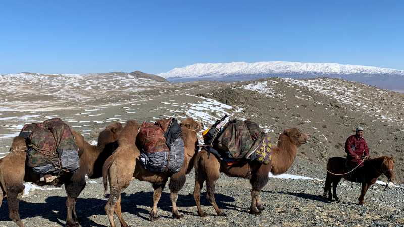 Descending to the valley floor from Tsast Bogd Mountain | Tim Cope