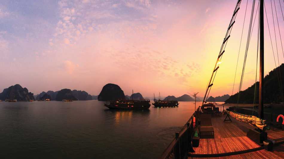 Breathtaking sunset from the boat deck on Ha Long Bay
