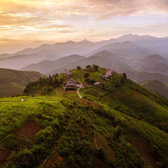 Sunrise over the ecolodge in Sapa, Vietnam