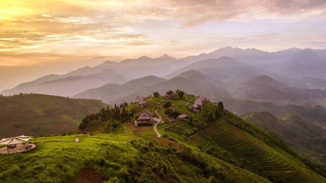 Sunrise over the ecolodge in Sapa, Vietnam