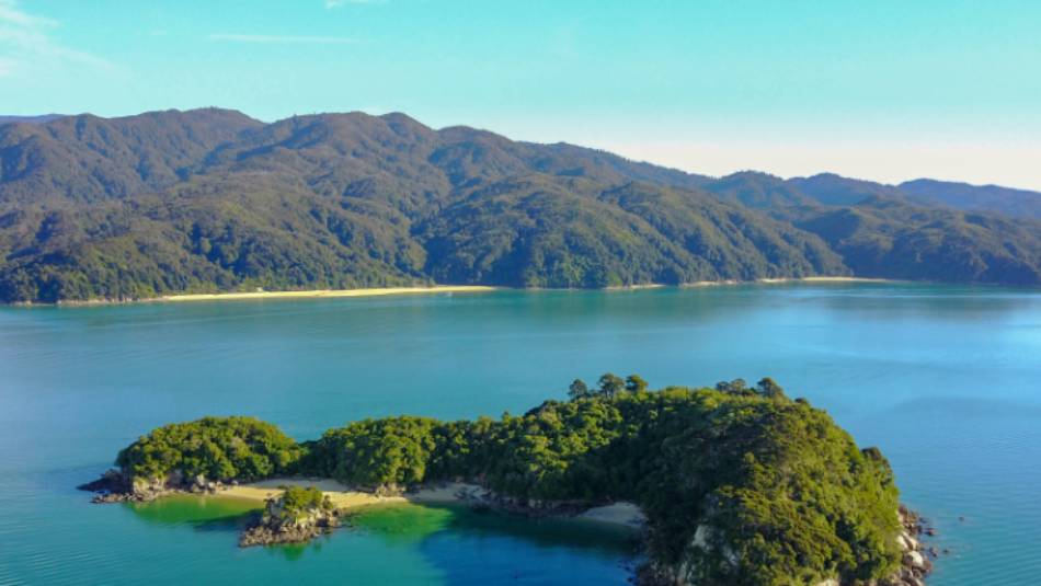 Aerial view of Fisherman's Island in Abel Tasman National Park | abeltasman.com