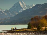 Cyclists taking in the majestic views of Aoraki Mt Cook |  <i>Colin Monteath</i>