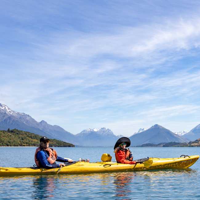 Kayak out to Wawahi Waka Pigeon Island and explore on foot! Experience the Wawahi Waka Pigeon Island Hut and the beauty of Whakatipu Waimaori - Lake Wakatipu! | Izzi Barton