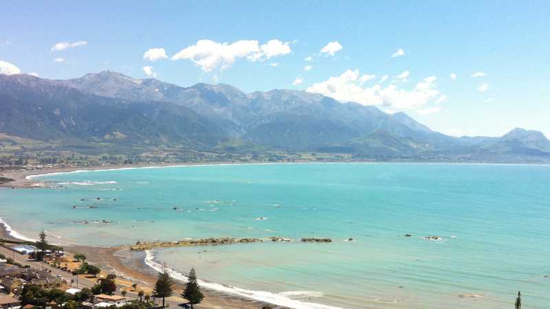 View of town and Seaward Kaikoura Ranges from Kaikoura lookout | Sandra Appleby