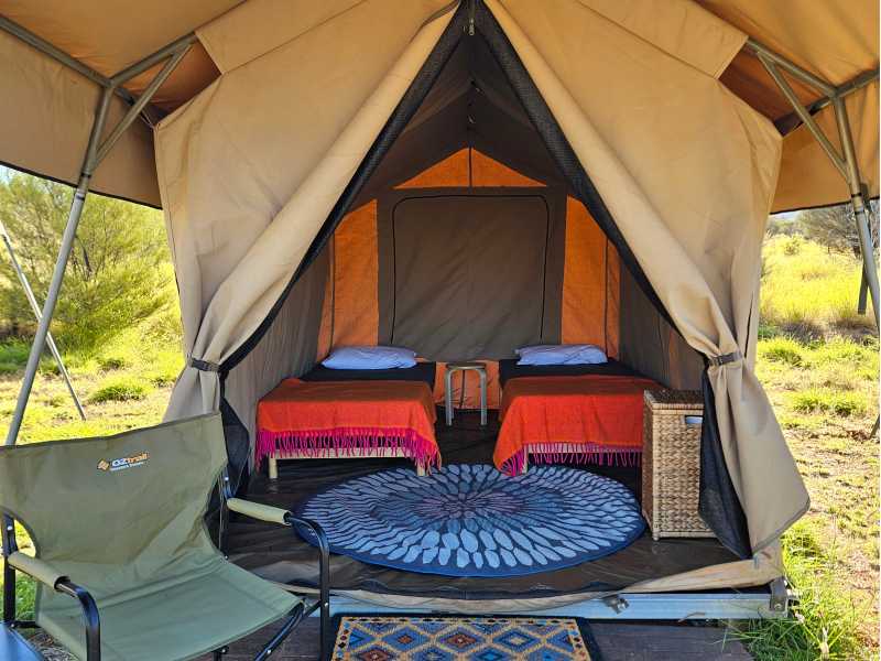 Beds at our Larapinta Eco-Comfort Camps