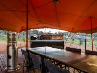 The Larapinta Semi Permanent campsites offer cafe style gas heaters to warm the dining and lounge area |  <i>Caroline Crick</i>