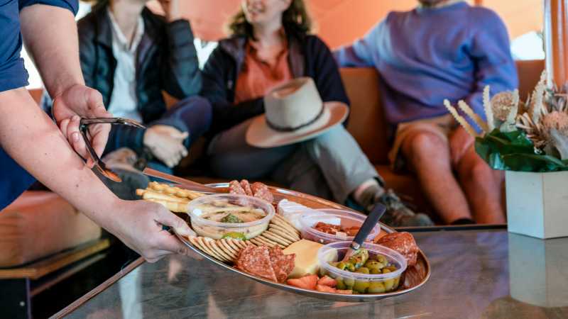 The communal living area at our eco-comfort camps is the ideal place to relax after a day on the trail | Shaana McNaught