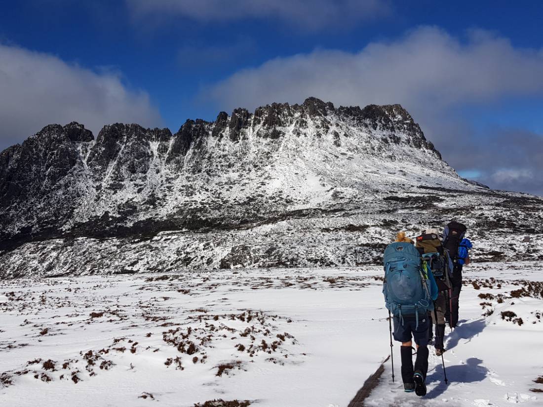 Hikers on the Overland Track during winter