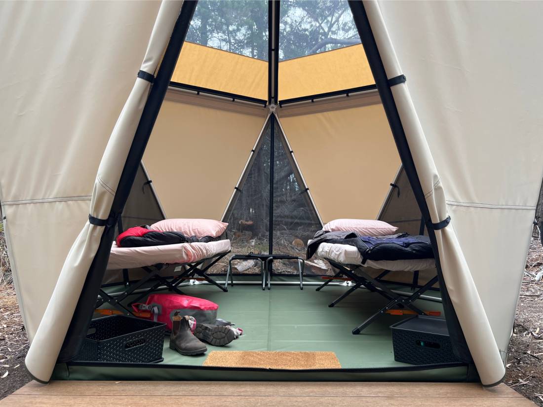 Large comfortable tents at our coastal Eco-comfort Camp |  <i>Michael Buggy</i>