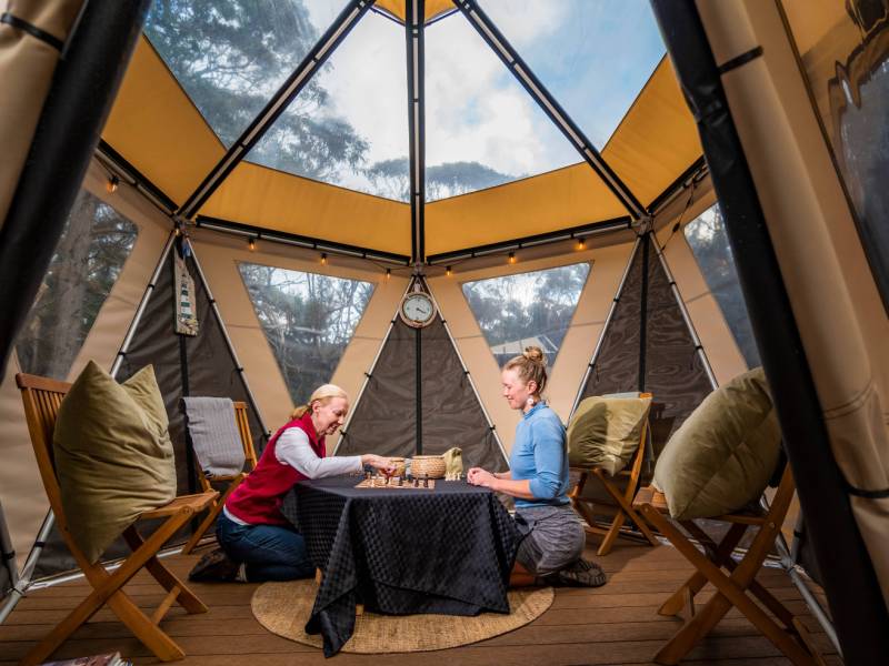 Relax after a day of great walks in our Eco-Comfort Camp communal area | Lachlan Gardiner