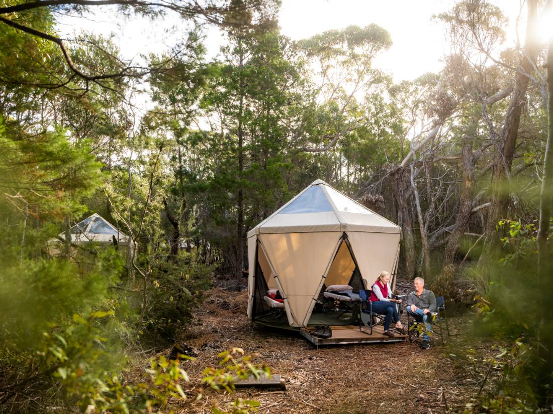 Sleep comfortably in our spacious tents on Flinders Island |  <i>Lachlan Gardiner</i>