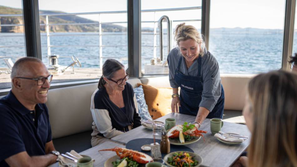 Our chef prepares meals of gourmet Tasmanian seafood