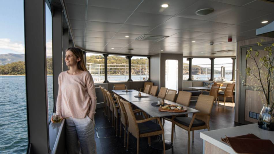 Our spacious Dining Room & Bar on expedition vessel Odalisque III