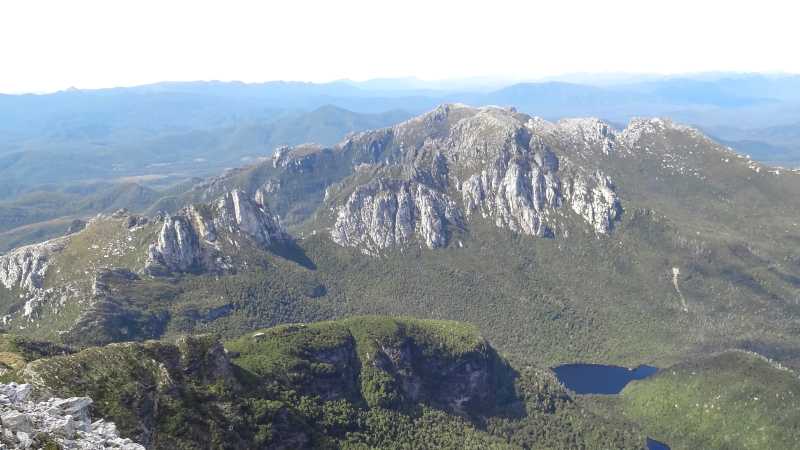 View from Frenchmans Cap towering over Lake Tahune and Lake Vera | Tourism Tasmania & Nicholas Tomlin